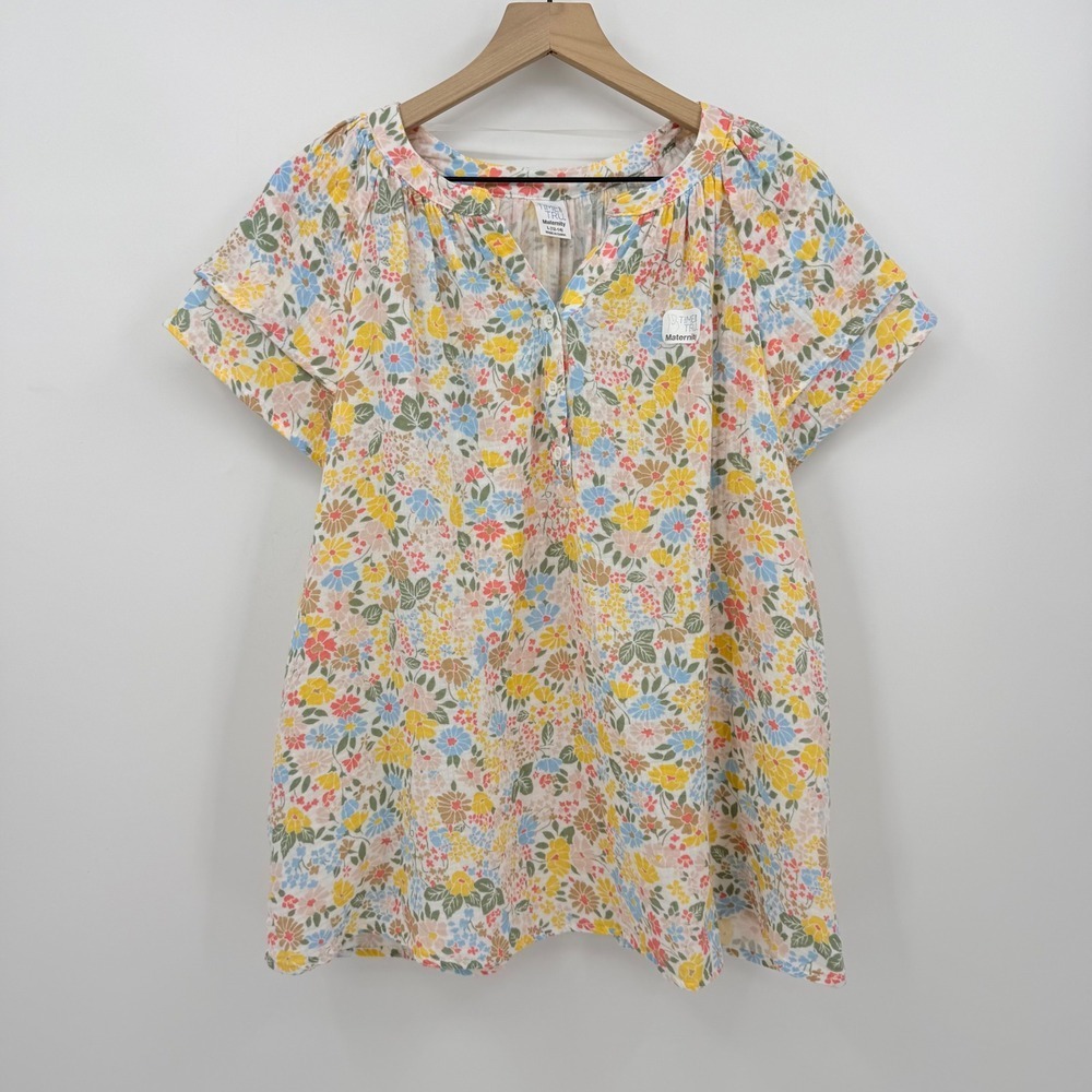 Time and Tru Maternity Floral Cotton Gauze Flutter Sleeve Blouse L Feminine Boho